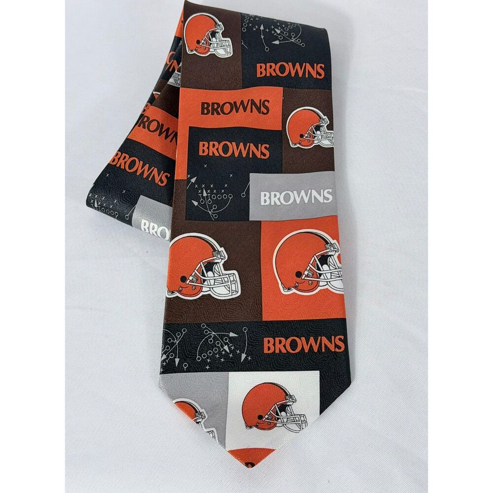Vtg NFL Cleveland Browns Necktie Novelty Football Helmet 3.5" Orange Brown